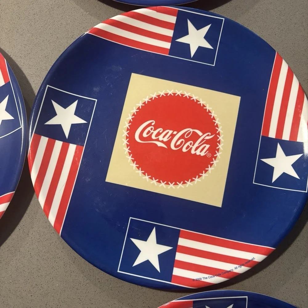 Coca-Cola Gibson Lot Of 12 Flag Red White and Blue Melamine Bowls Plates Plastic